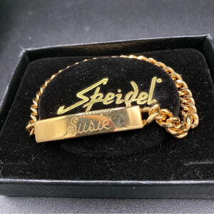 Speidel Gold Plated ID Bracelet Engraved Susie with Wide Cable Link Chain